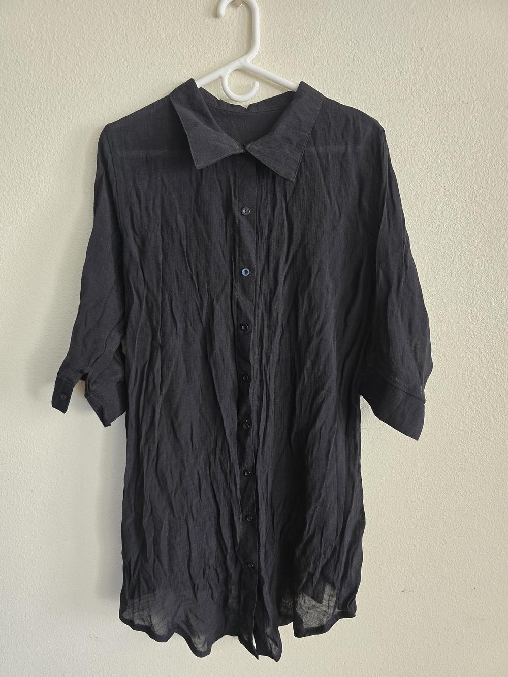 Womens Black Button-Down Shirt - Relaxed Short Sleeve